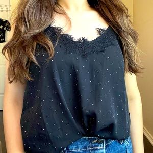 Polka dot blouse with lace trim